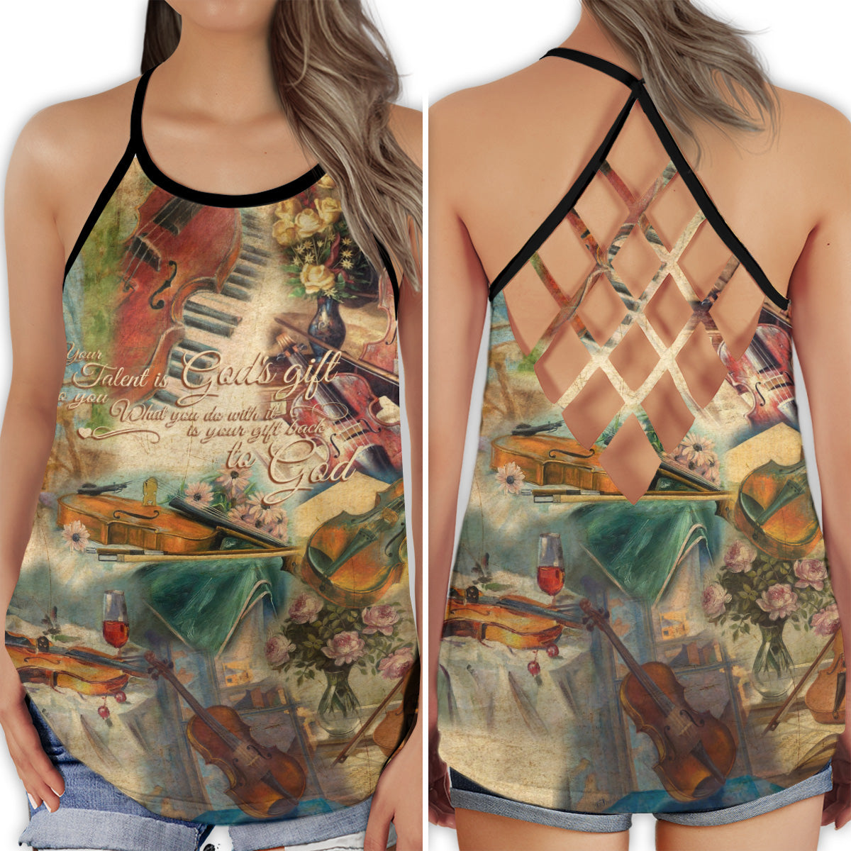 Violin Love Our Life Music Mood - Hollow Tank Top