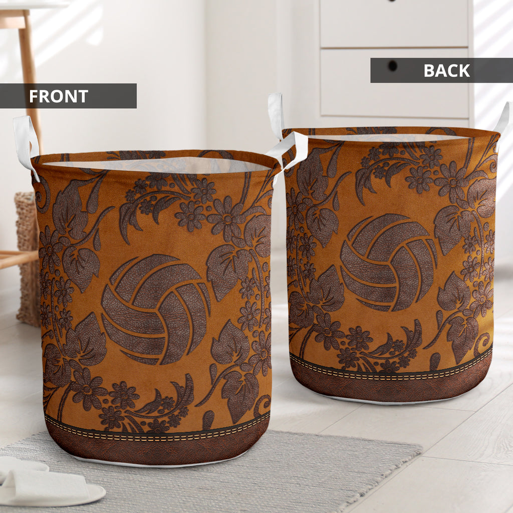 Volleyball Floral Pattern Brown - Laundry Basket - Owls Matrix LTD