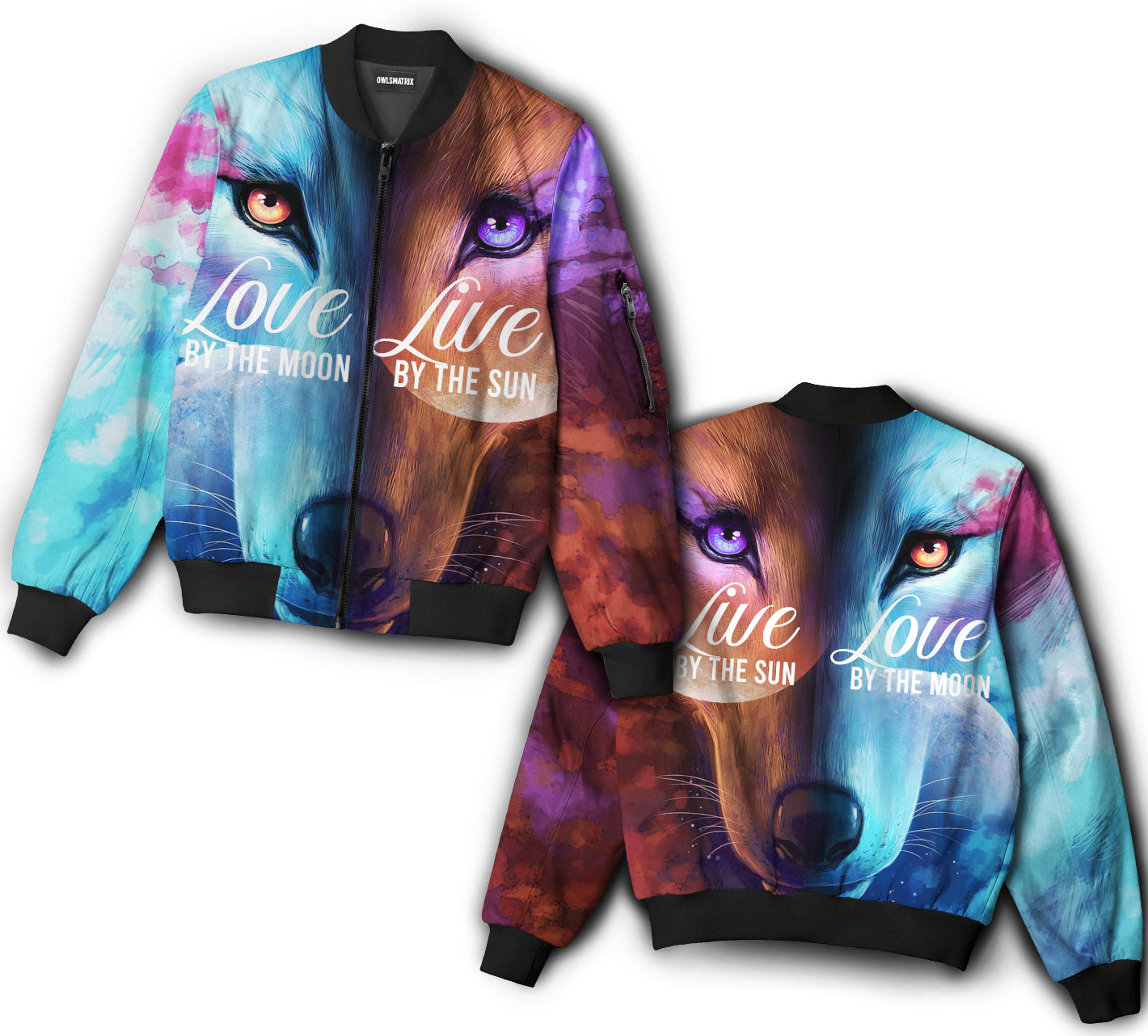 Wolf love by the moon - Bomber jacket - BOMJ03TNH010921-Owls Matrix