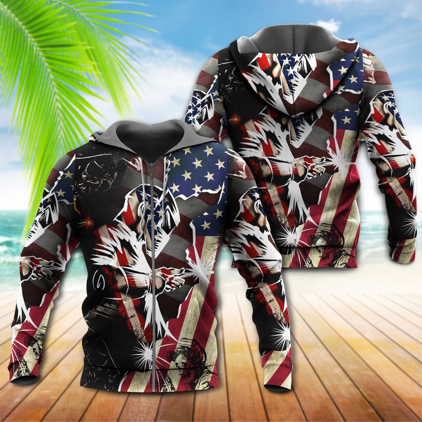 Welder Patriotic Red Blue Style - 3D Hoodie
