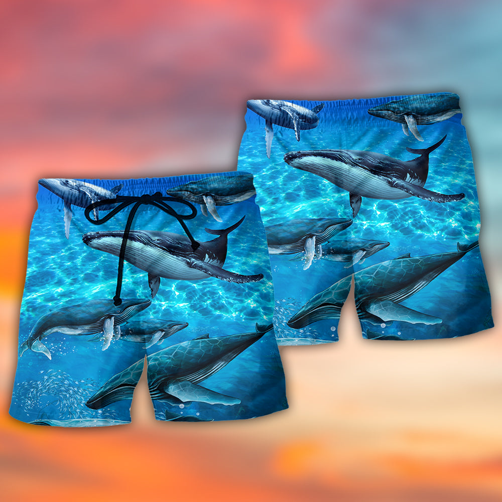 Whale In Blue Ocean Art – Beach Short