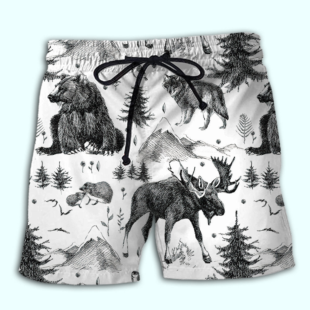Wild Animals Black And White Art – Beach Short