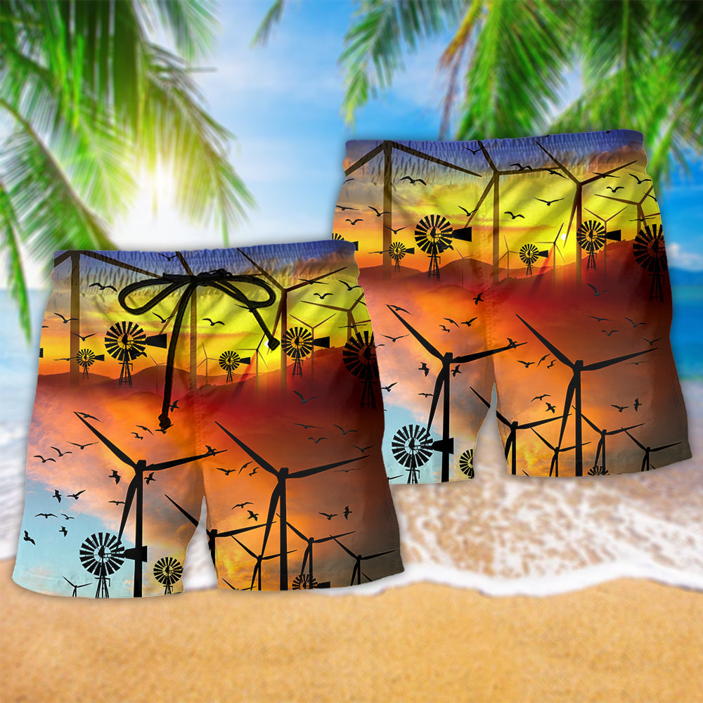 Wind Turbine Green Planet Peace Art – Beach Short
