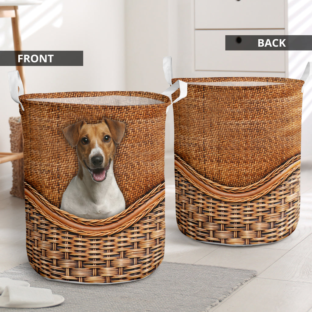 S: 17.72”x13.78” (45x35 cm) Wire jack russell dog rattan teaxture - Laundry basket - LAUB01NGA240822 - Owls Matrix LTD