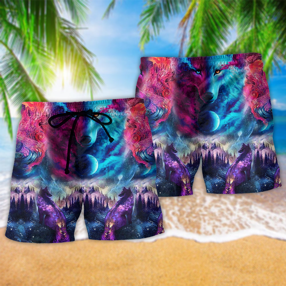 Colorful Wolf Night – Beach Short