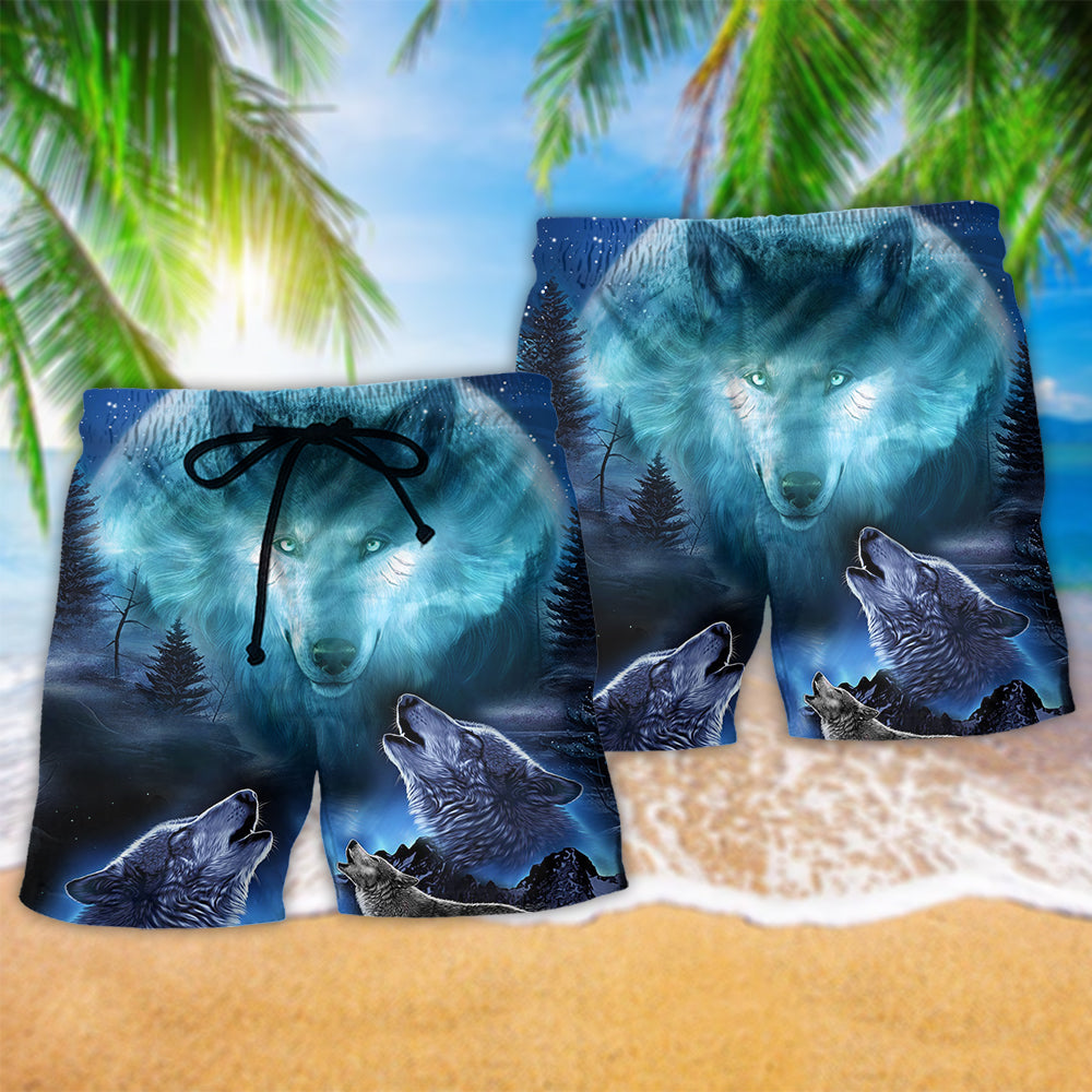 Gray Blue Wolf Cool Art - Beach Short