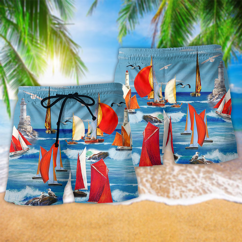 Colorful Yacht Nautical Art – Beach Short
