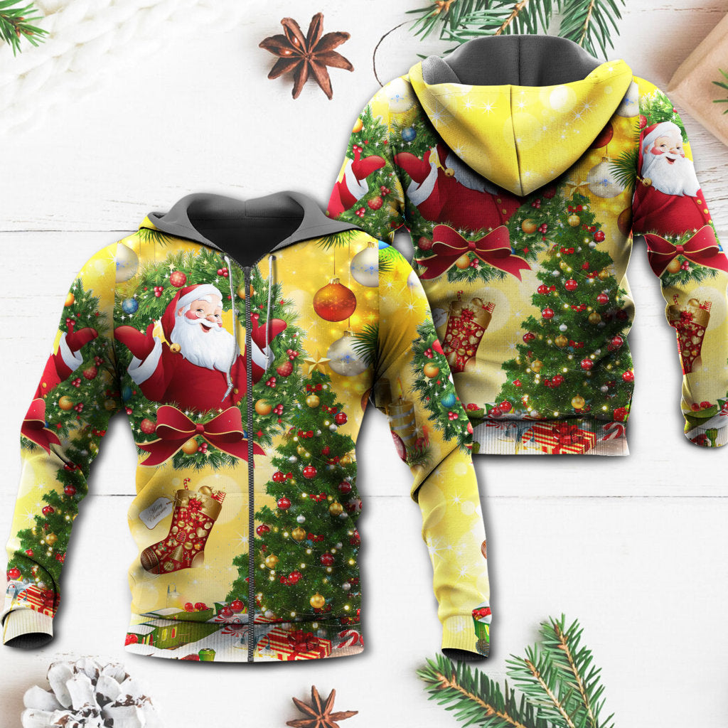Yellow Santa Christmas Tree - 3D Hoodie
