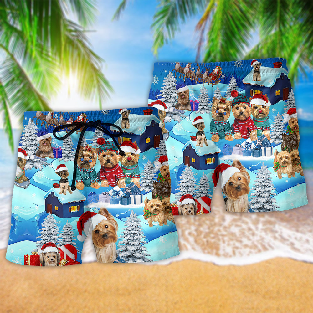 Yorkshire Dog Snowy Christmas Art – Beach Short