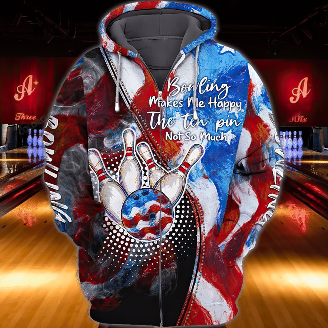 Bowling Makes Me Happy Art – 3D Hoodie