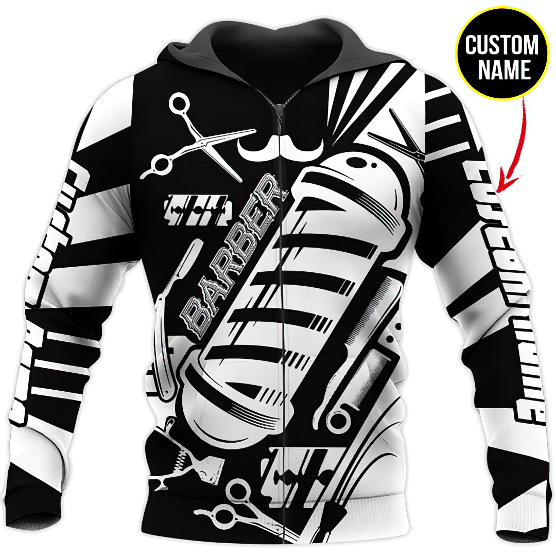 Barber Black Custom Art – 3D Hoodie