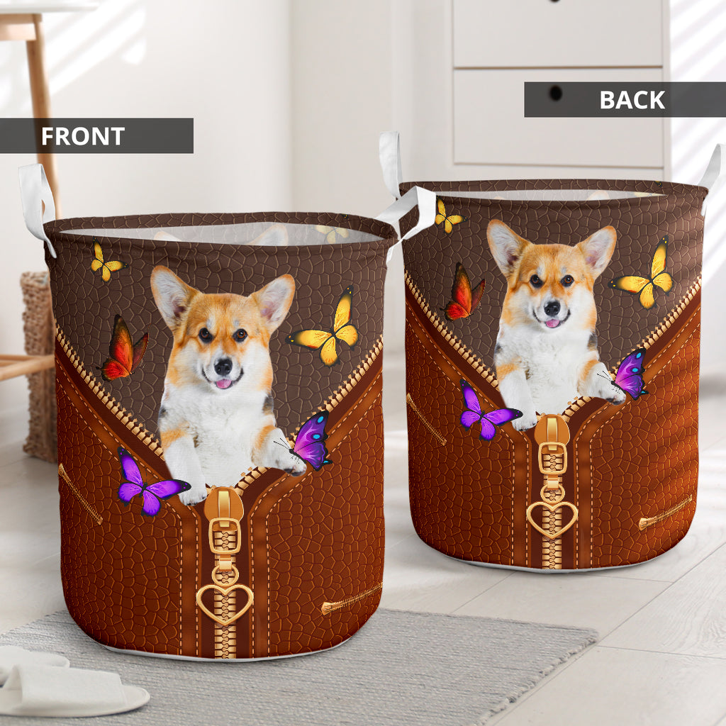 Zipper sewing to leather corgi - Laundry basket-Owls Matrix