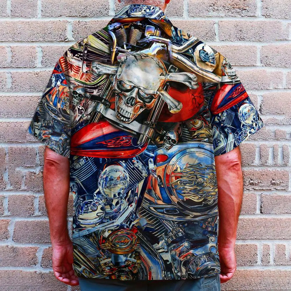 American Biker Pattern Unisex Hawaiian Shirt Aloha Shirt Summer Vibe