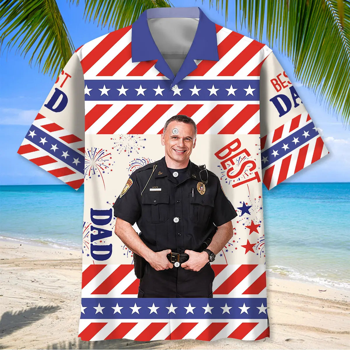 Best Dad Police Custom Photo Hawaiian Shirt