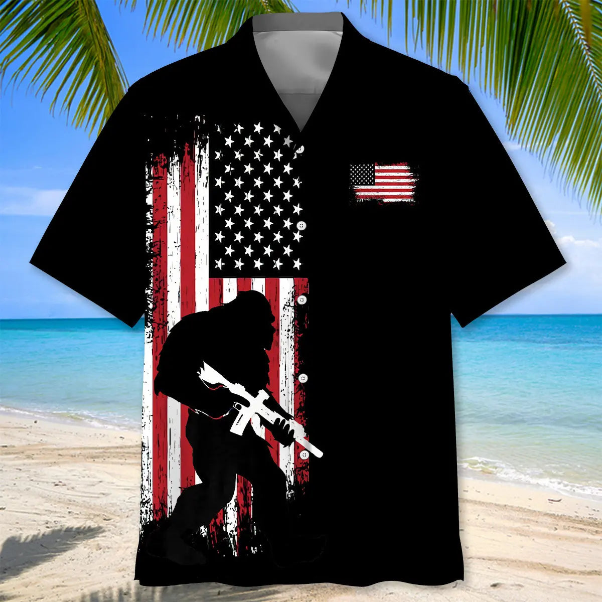 Bigfoot American Flag Patriotic Hawaiian Shirt