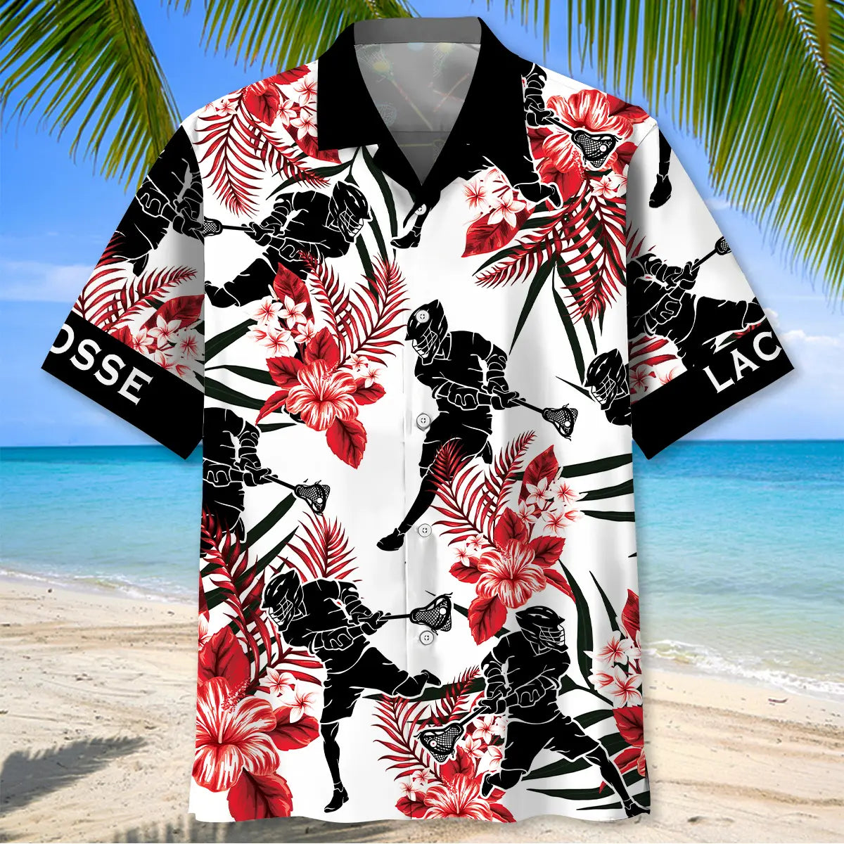 Black Red Lacrosse Hawaiian Shirt