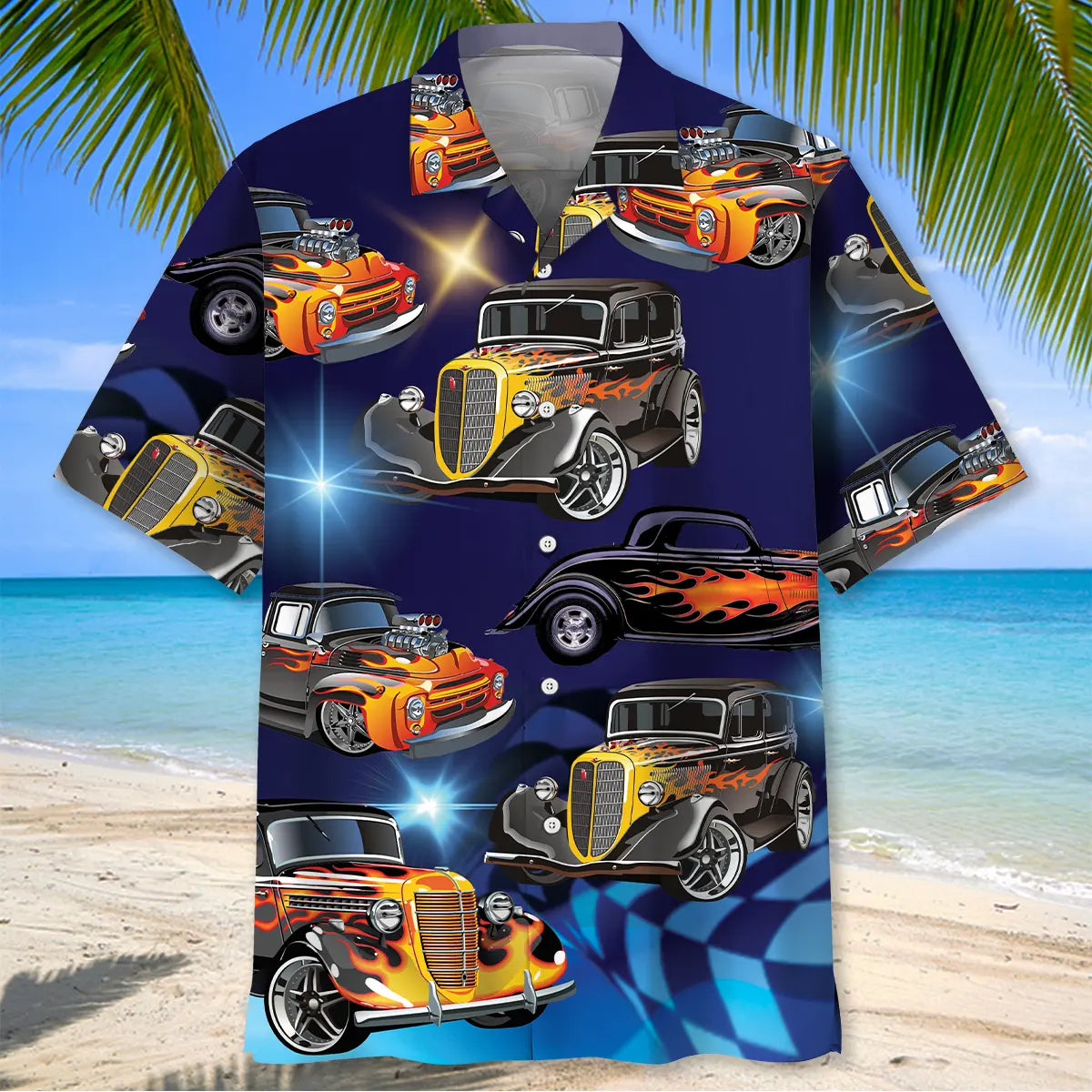 Blue Hot Rod Classic Car Hawaiian Shirt