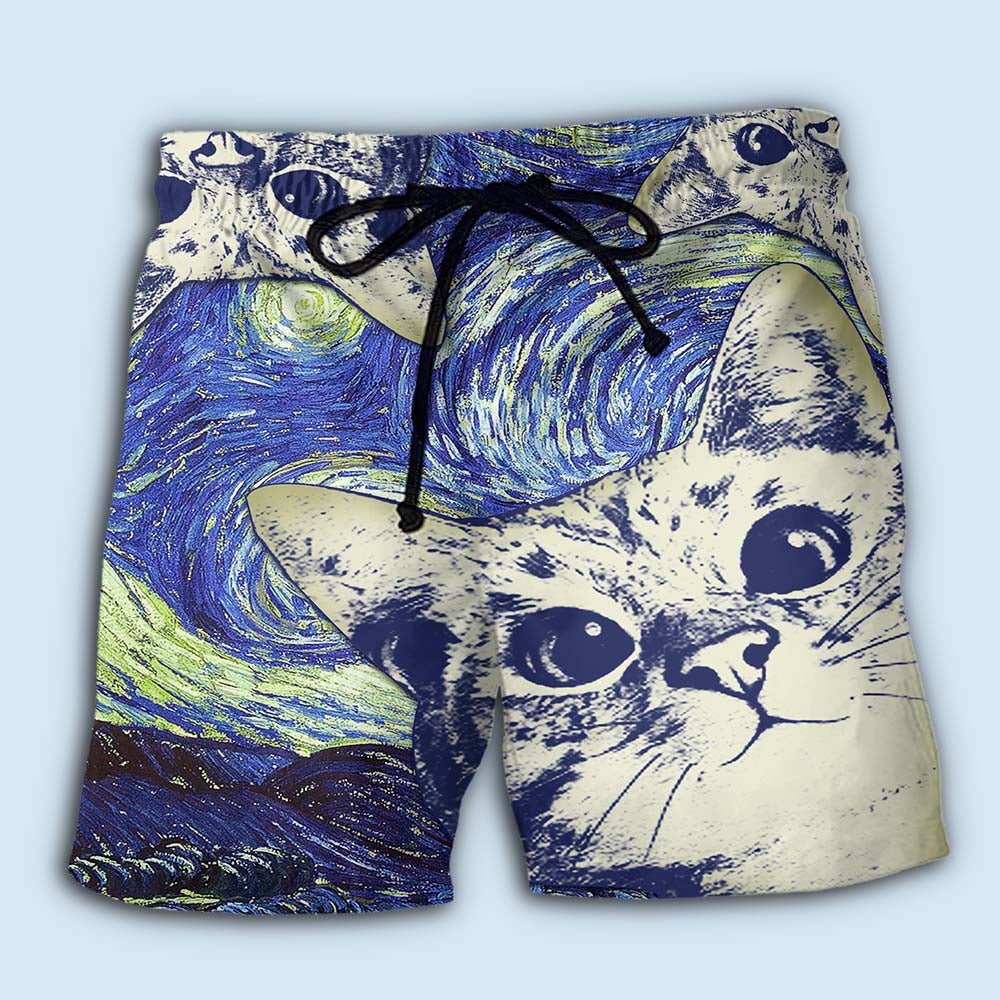 Cute Cat Love Life Art Style – Beach Short