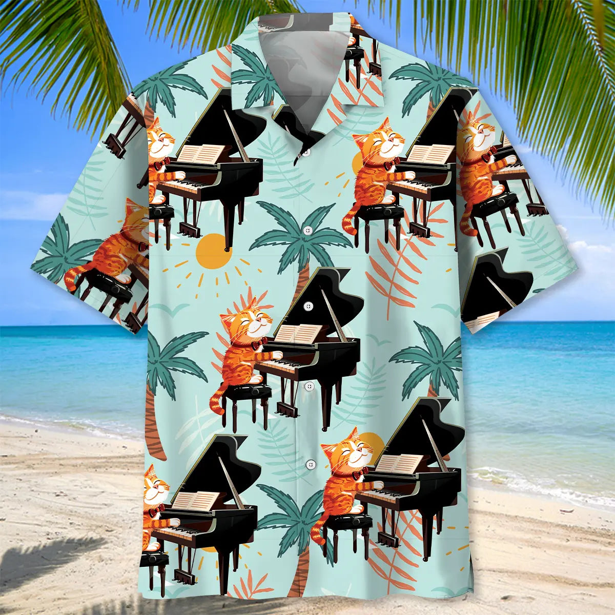 Cat Playing Piano Hawaiian Shirt