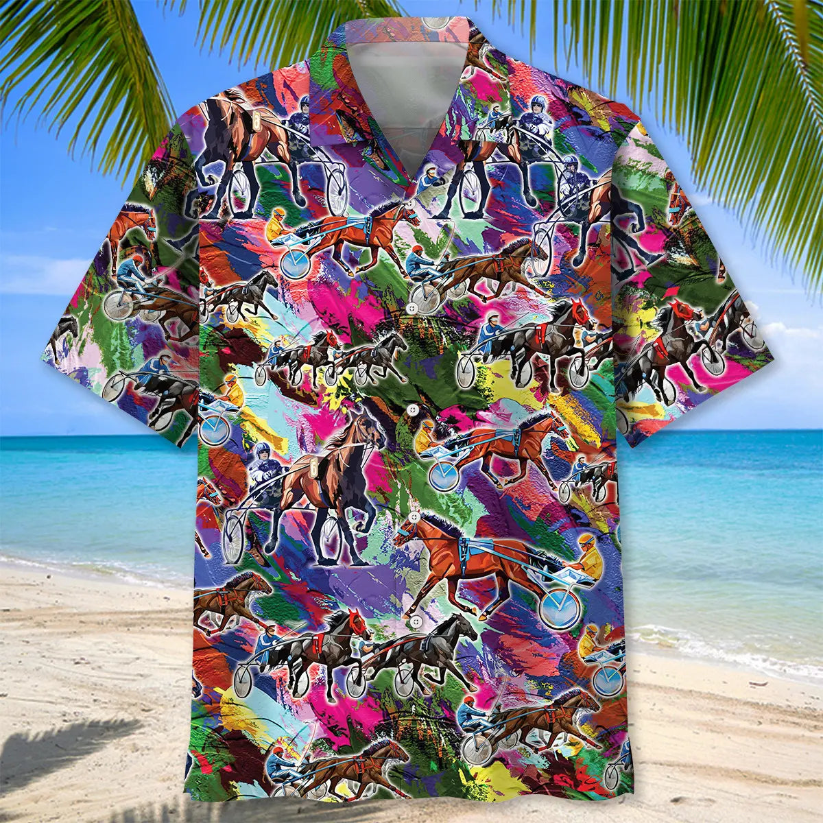 Colorful Horse Harness Racing Hawaiian Shirt