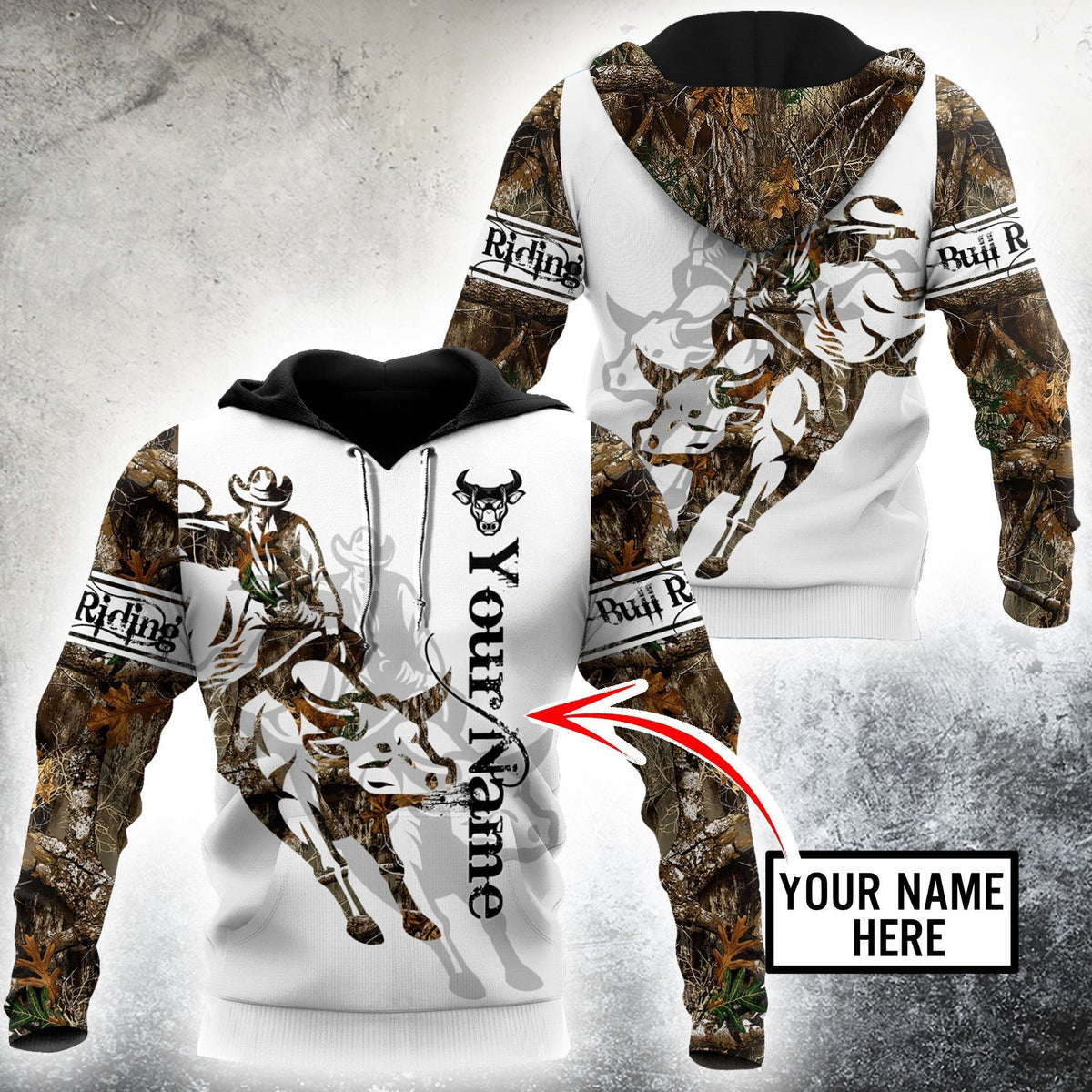 Bull Riding Tattoo Style Art – 3D Hoodie