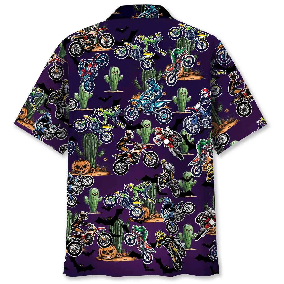Dirtbikes With Haunted Cactus & Pumpkins Art Hawaiian Shirt