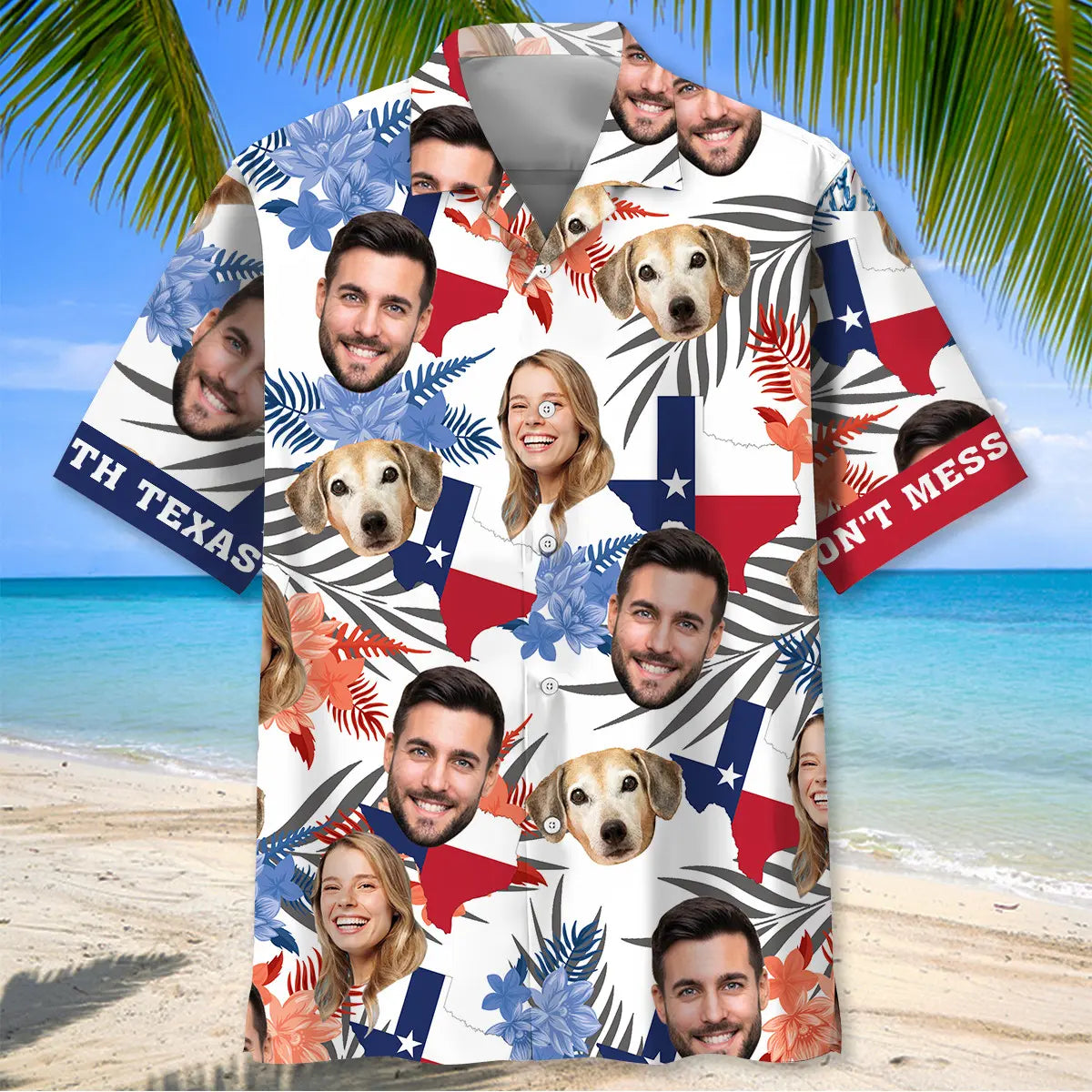 Don't Mess With Texas Custom Photo Face Family Hawaiian Shirt