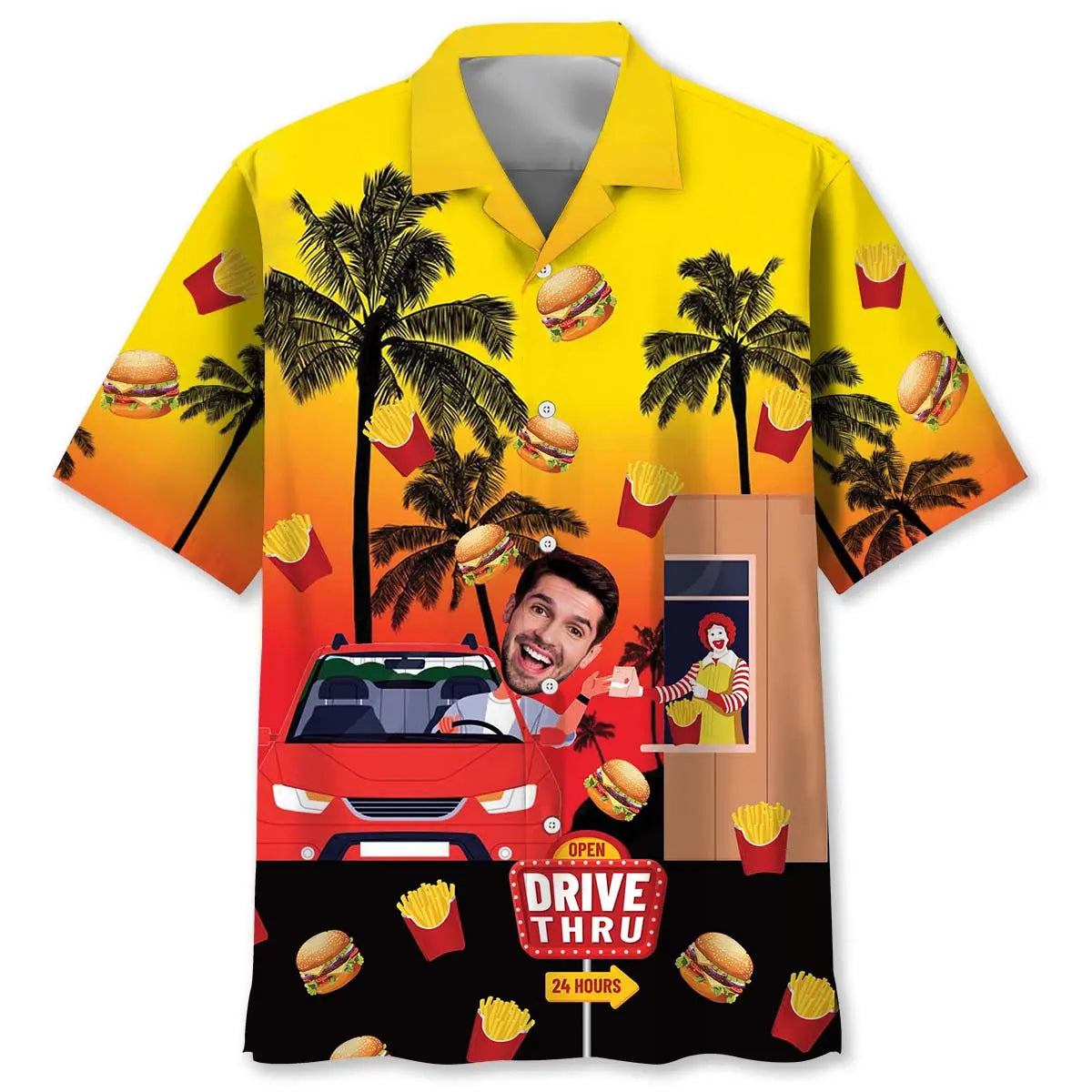 Drive-Thru Fast Food Restaurant Custom Photo Face Hawaiian Shirt