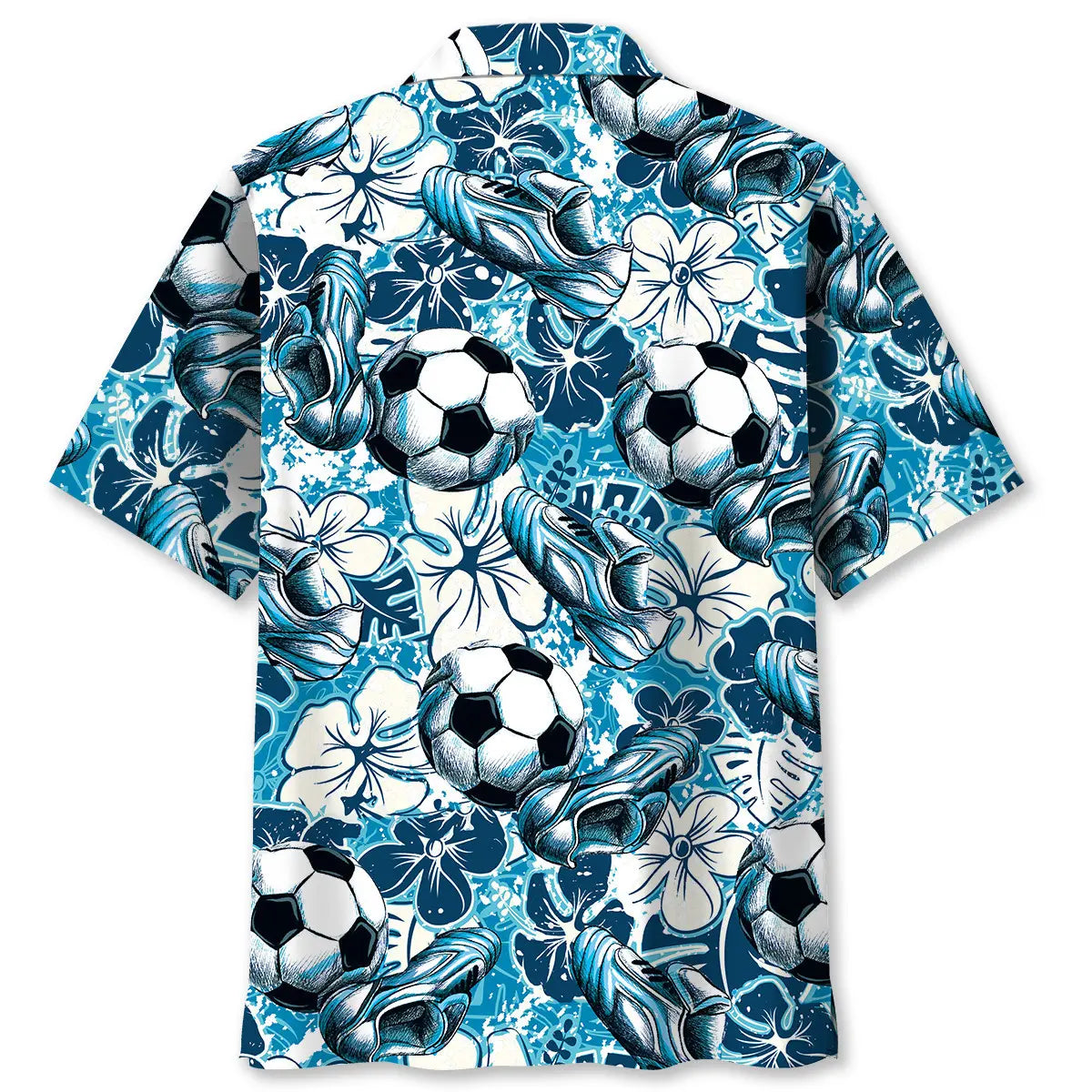 Football Tropical Hibiscus Blue Hawaiian Shirt