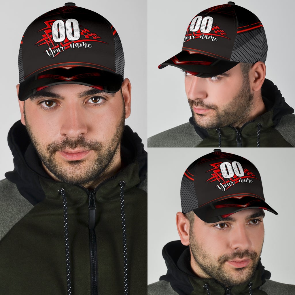 Custom Red Checked Racing Personalized Name Number – Classic Cap