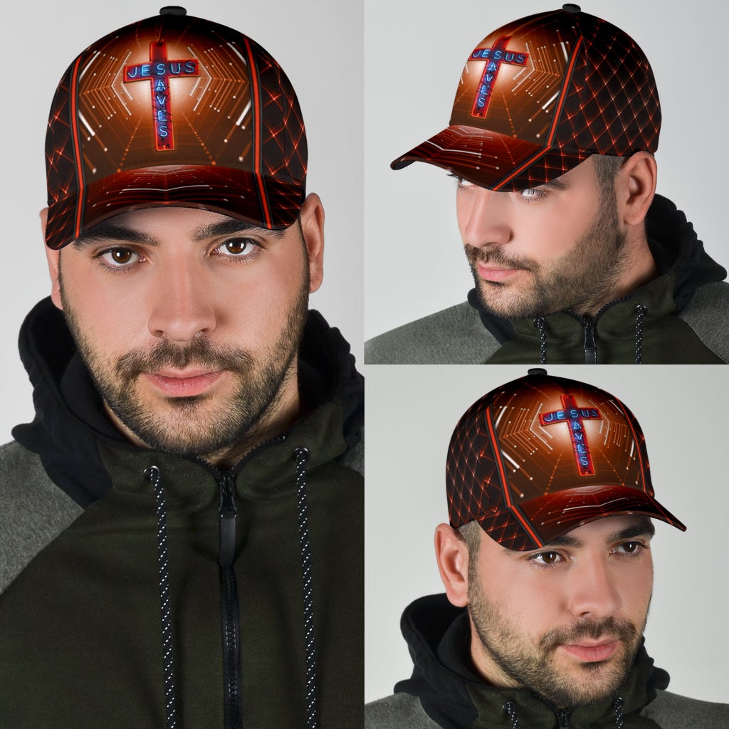 Faith Saves Neon Cross Pattern – Classic Cap