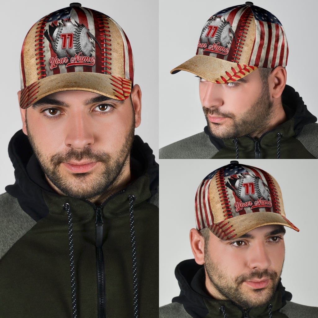 Custom Baseball Crack US Flag – Classic Cap