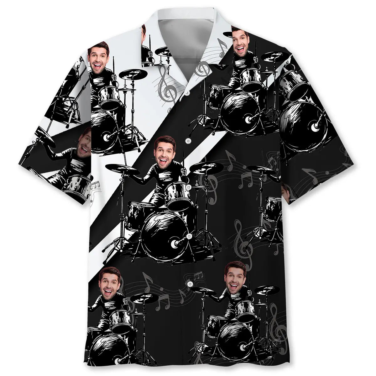 Funny Black And White Custom Photo Face Drum Hawaiian Shirt