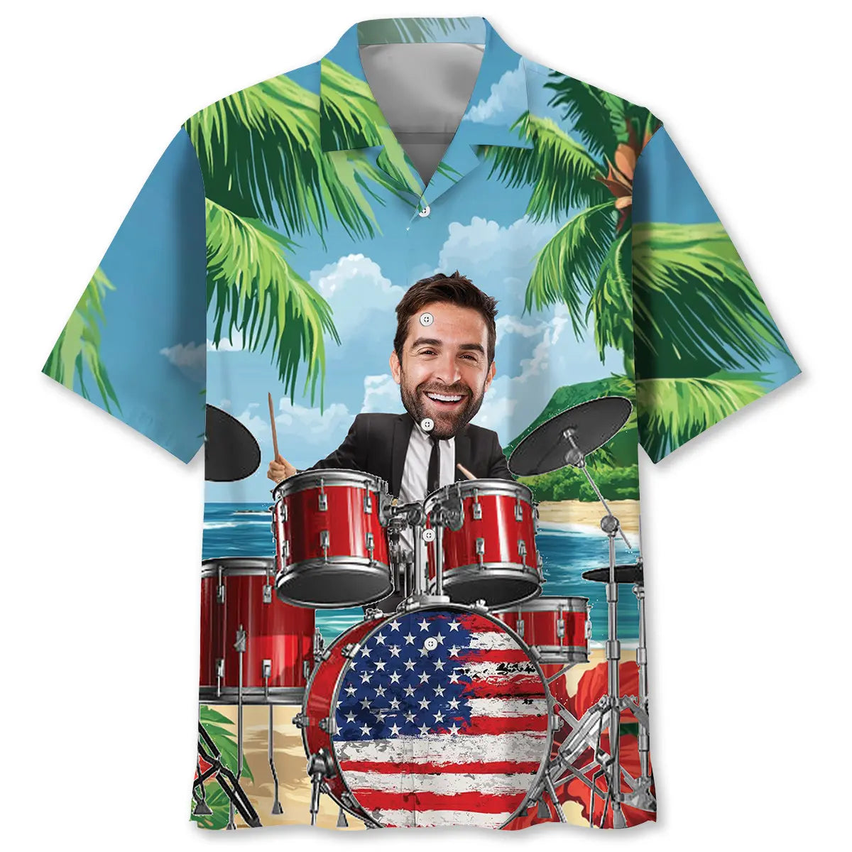 Funny Drum Beach Custom Photo Hawaiian Shirt