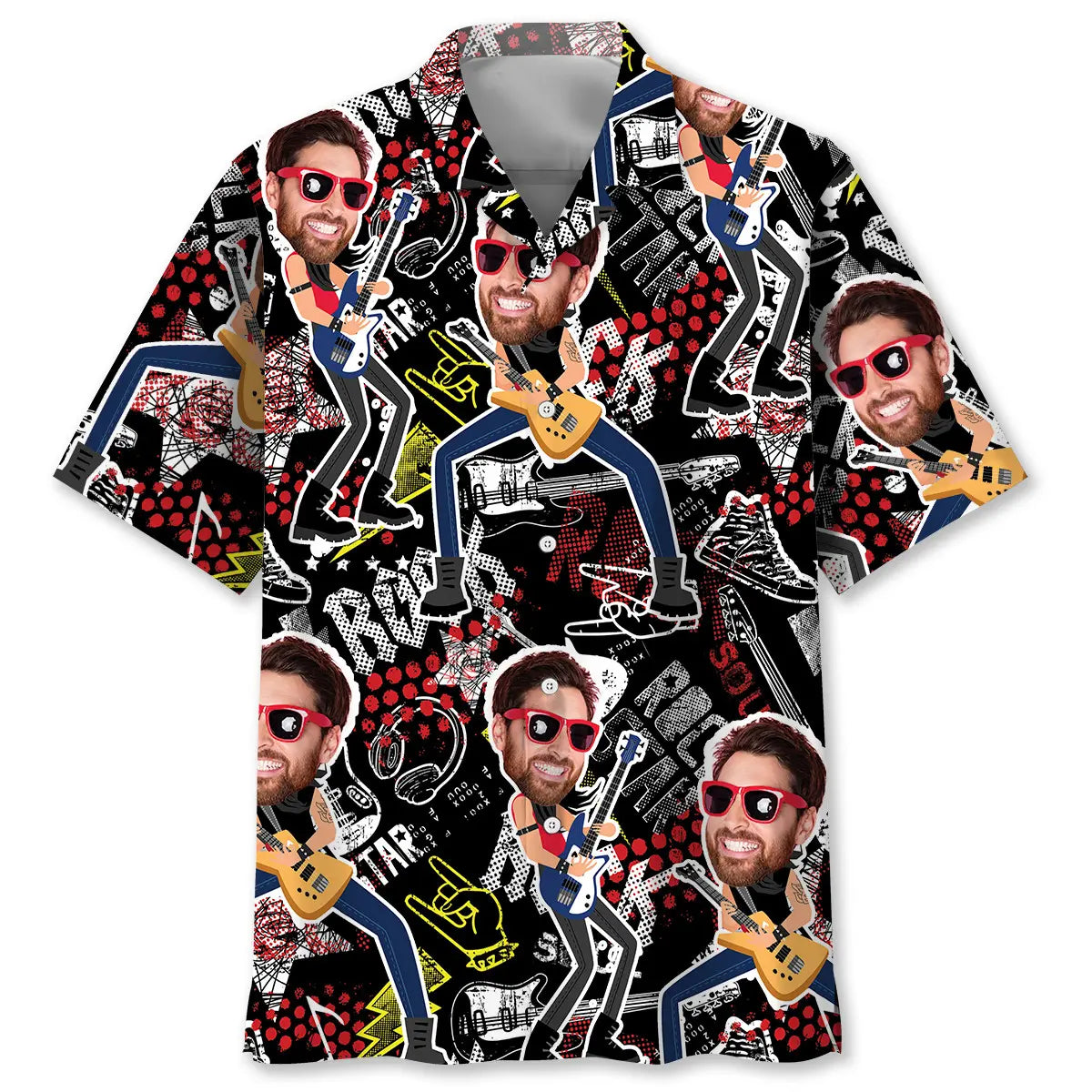 Funny Guitar Rock Custom Photo Hawaiian Shirt