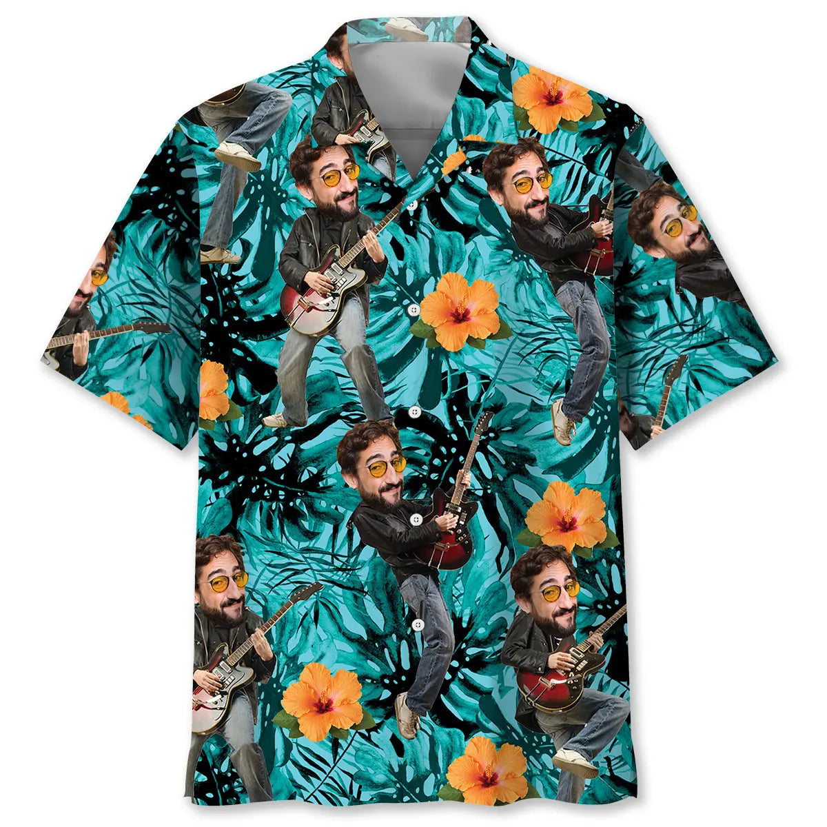 Funny Guitar Tropical Custom Photo Hawaiian Shirt