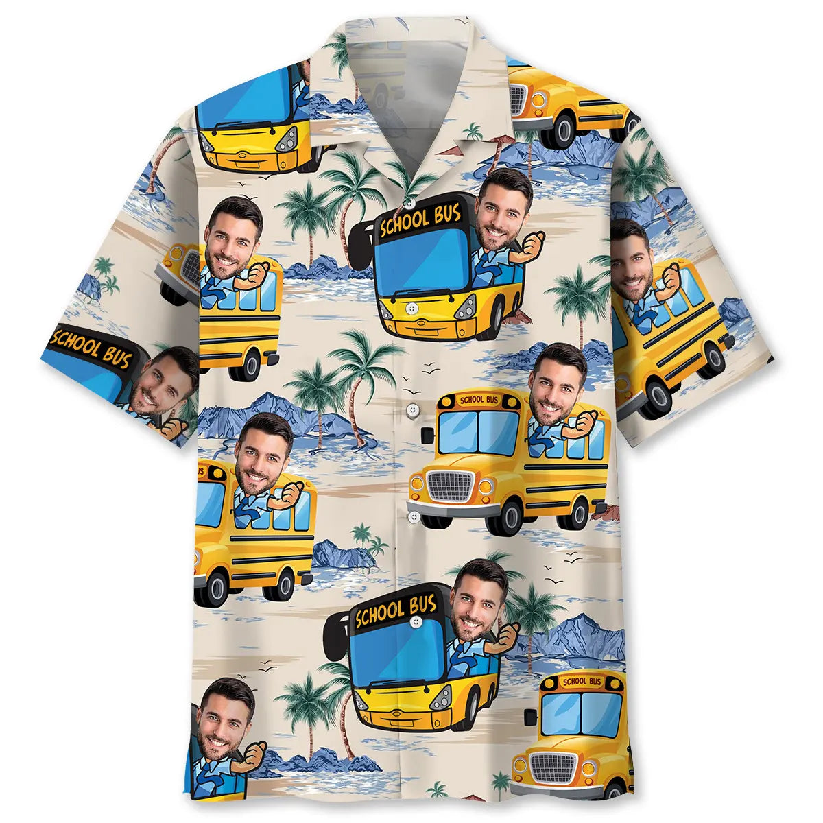 Funny School Bus Custom Photo Hawaiian Shirt