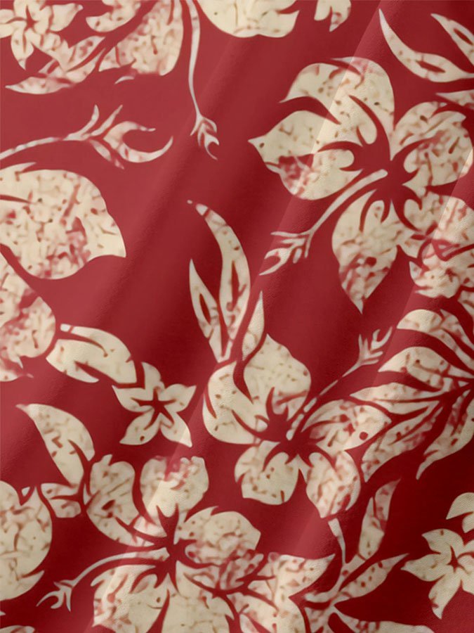 Holiday Style Hawaiian Series Plant Flower Leaf Element Lapel Short-Sleeved Hawaiian Shirt