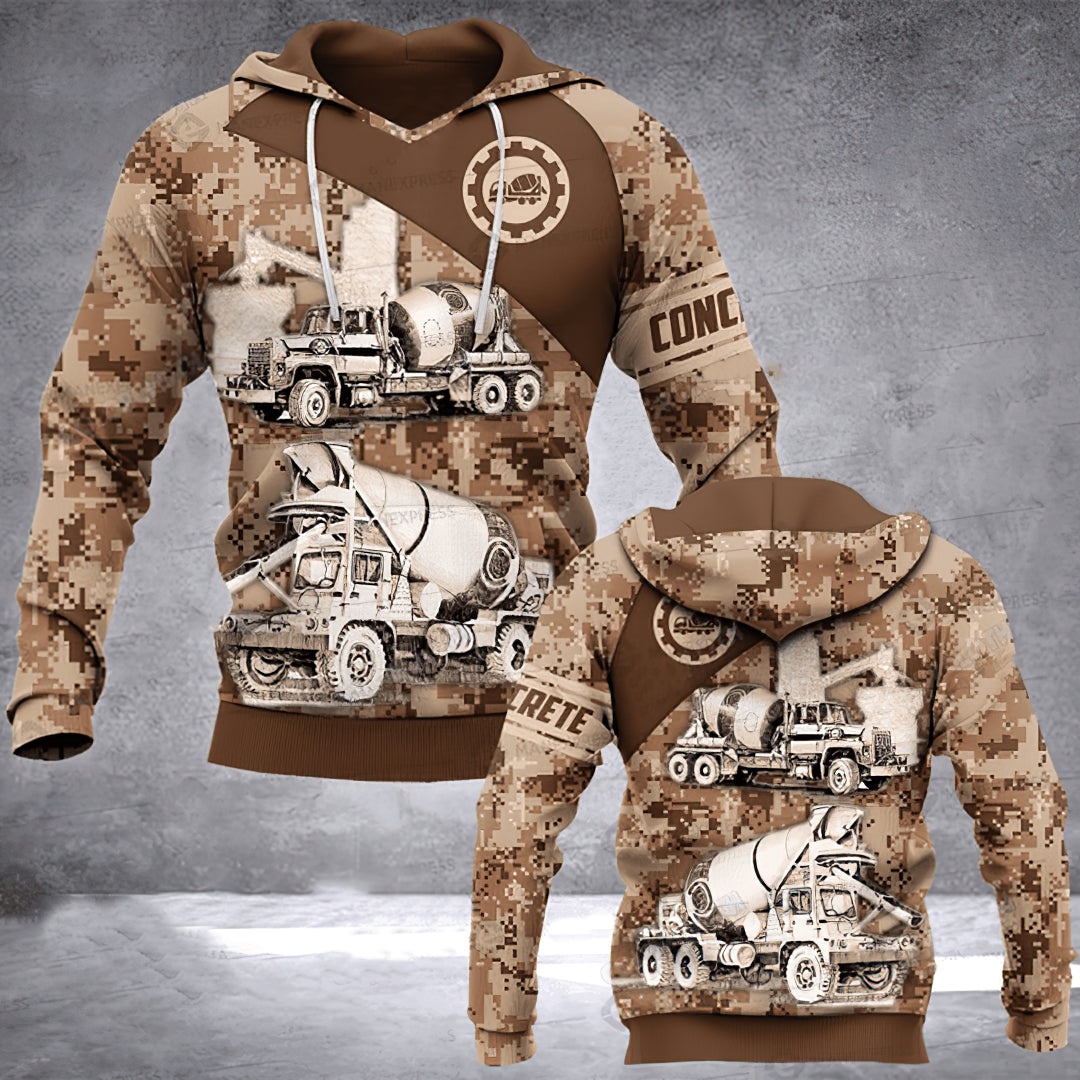 Brown Camo Concrete Mixer Art – 3D Hoodie