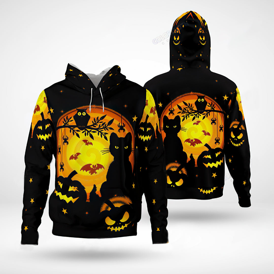 Black Cat Pumpkin Halloween Art – 3D Hoodie