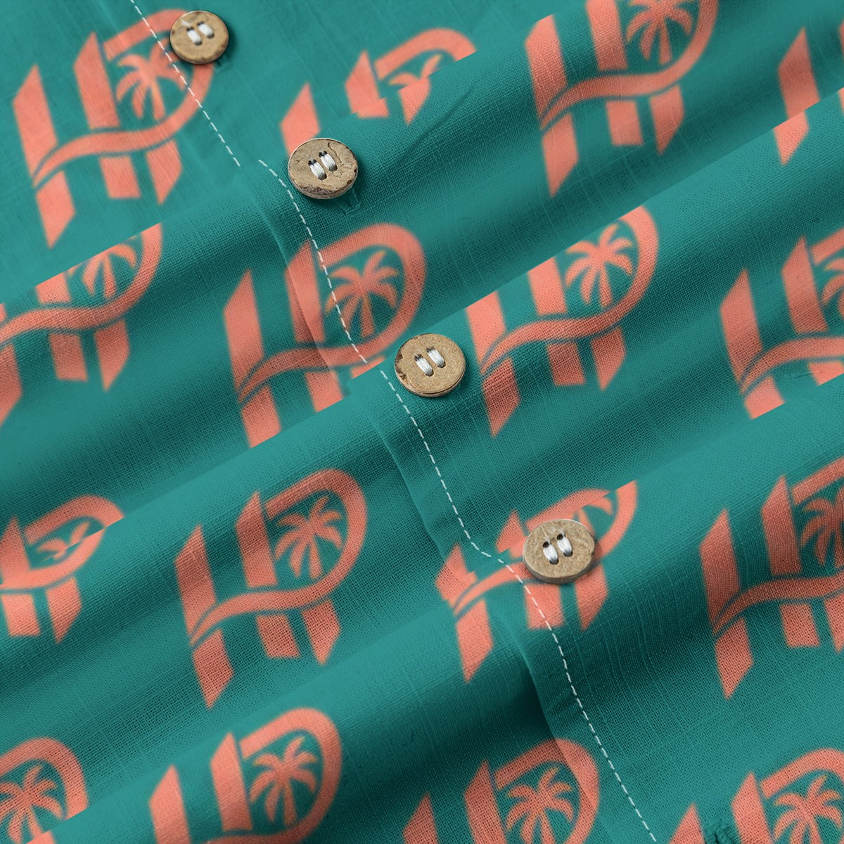 Women's HP Signature Monogram Hawaiian Shirt – Teal & Coral