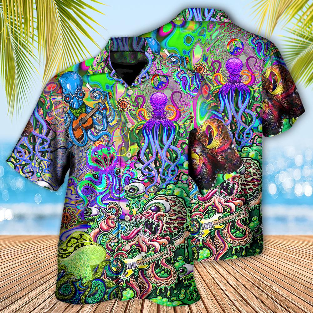 Funny Hippie Octopus Love Music Colorful Ocean Art - Hawaiian Shirt
