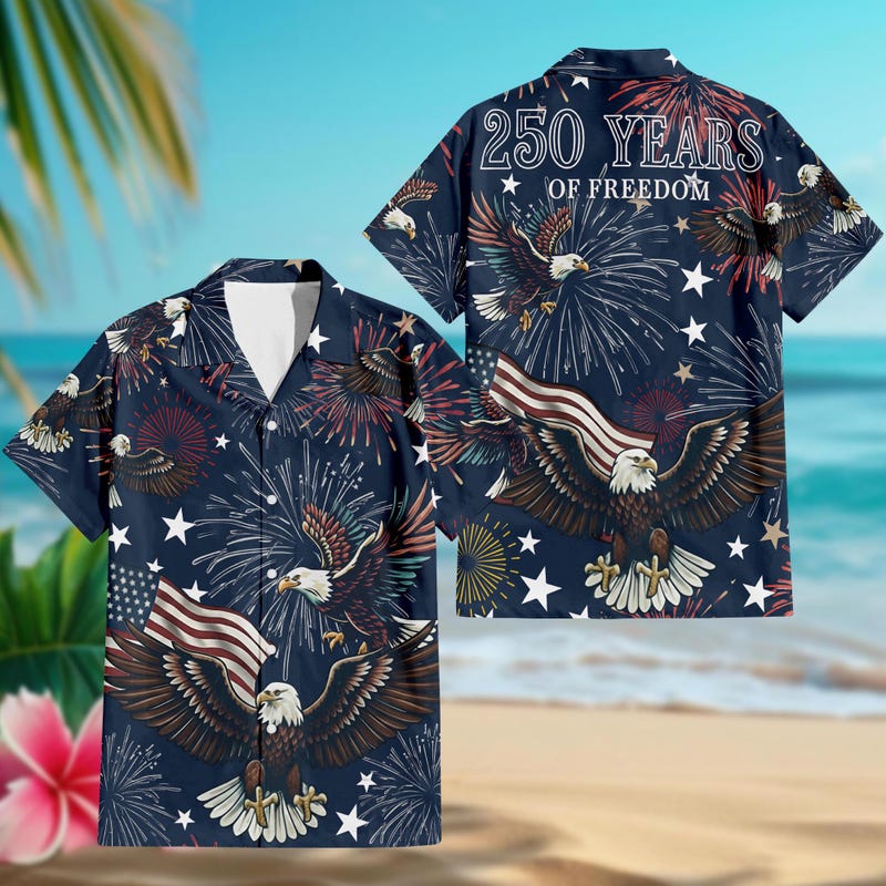 America 250th Anniversary Eagle Independence Hawaiian Shirt
