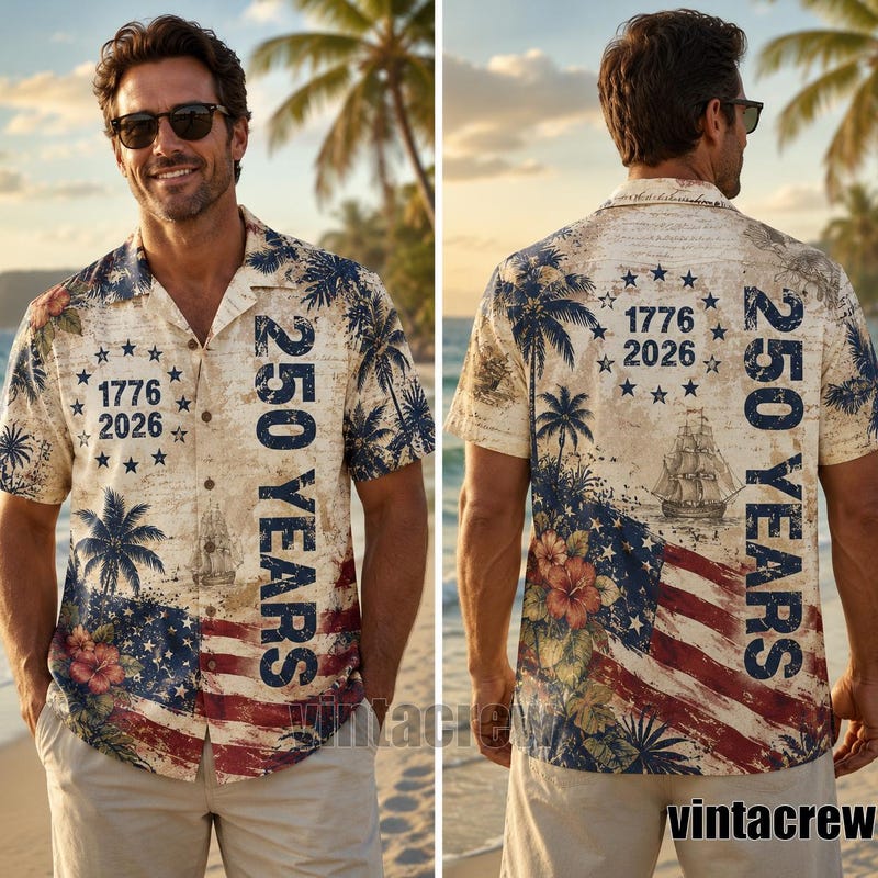 America 250th Anniversary Hibiscus Palm Hawaiian Shirt 1776-2026
