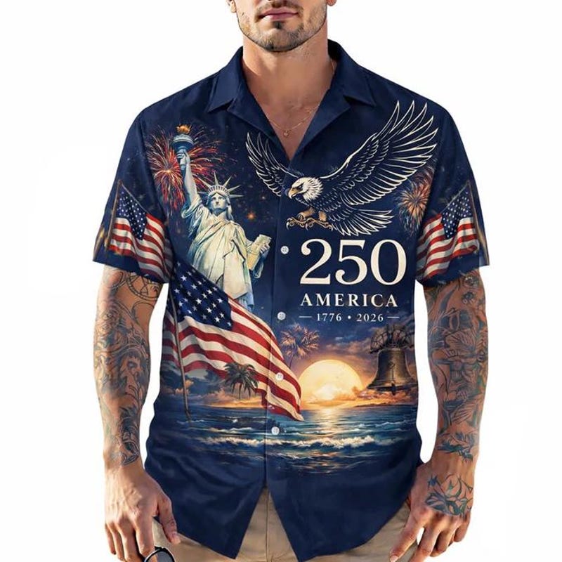 America 250th Anniversary Patriotic Mens Hawaiian Shirt