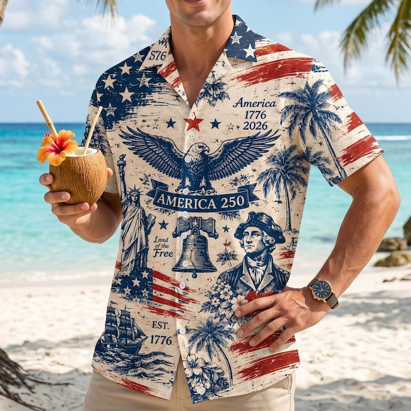 America 250th Anniversary Vintage USA Hawaiian Shirt 1776-2026