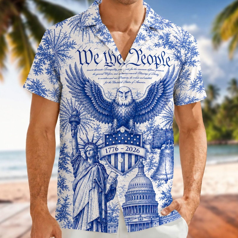 America 250th Anniversary Vintage Freedom Button Up Hawaiian Shirt