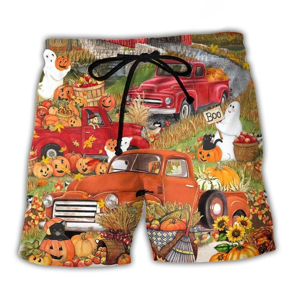 Halloween Truck With Pumpkin Design – Beach Short
