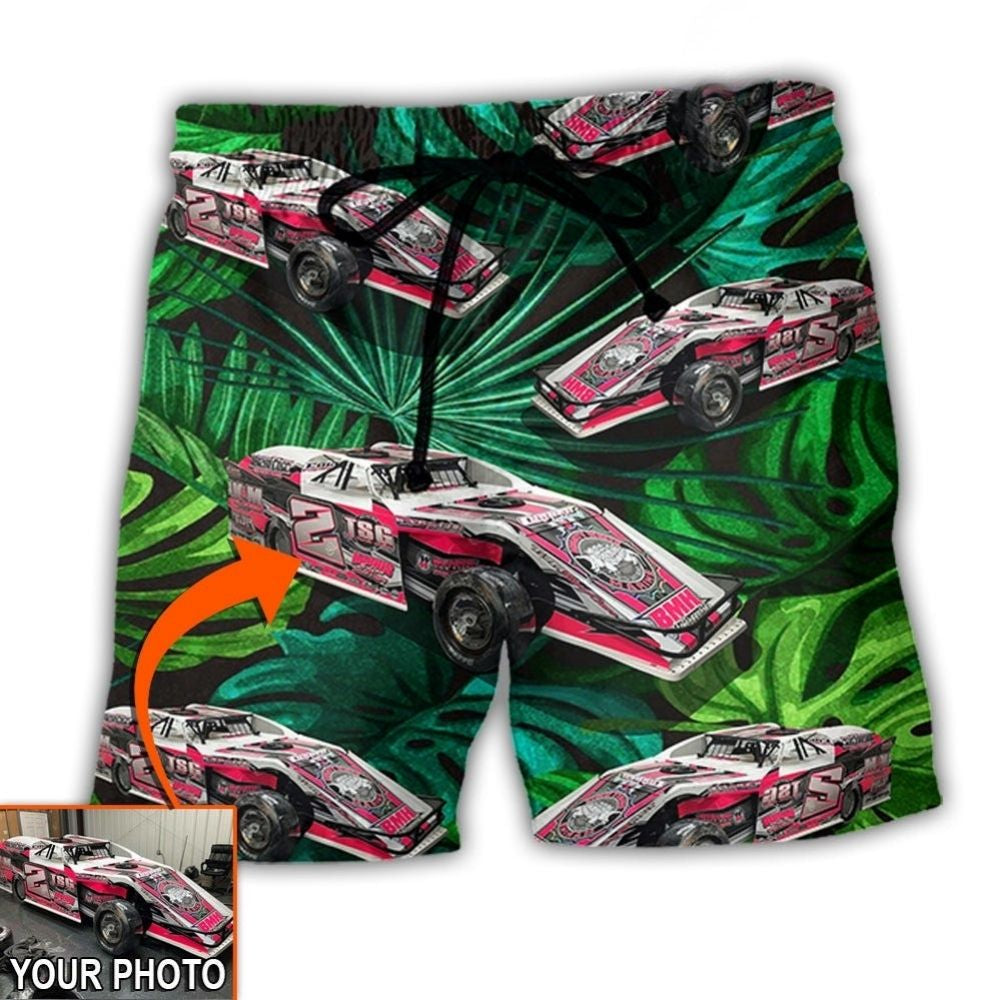Car Dirty Track Racing Tropical Custom Photo – Beach Short