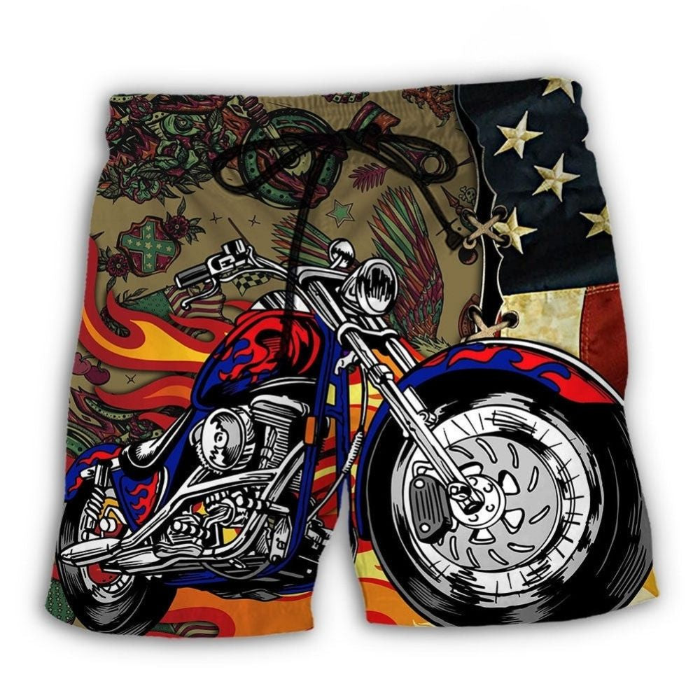 Motorcycle US Flag Design – Beach Short